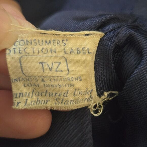 Vintage Infant Coat & Bonnet Set Navy Blue 1950s Double-Breasted Pleated - Picture 8 of 11